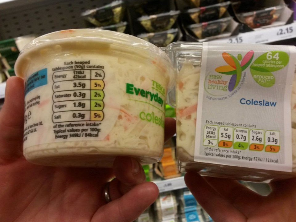  The label clearly shows the difference in nutritional information