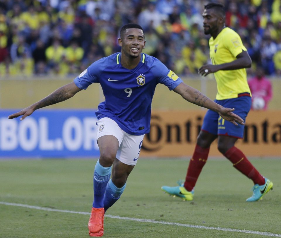  Jesus celebrates scoring Brazil's second goal against Ecuador