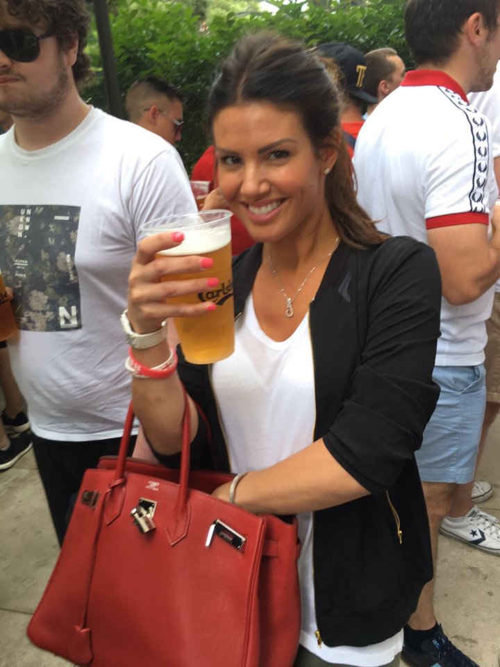  Rebekah enjoying a beer during the Euros in France