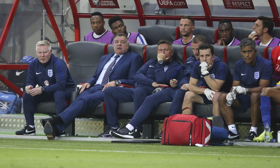  Sam Allardyce looks on frustrated as England struggle to find their rhythm in attack