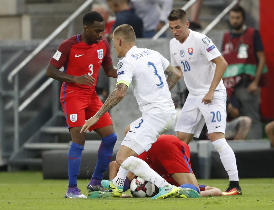  But the Slovakian came over the ball and stamped hard on the Spurs striker's ankle