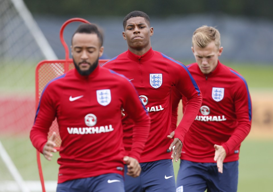  Marcus Rashford and his England U21 team-mates trained at St. George's Park on Tuesday