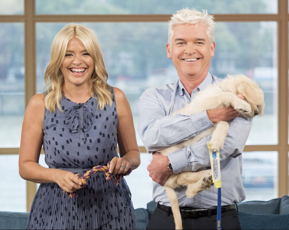  The pair got into a fit of giggles as they welcomed the new This Morning puppy into the fold