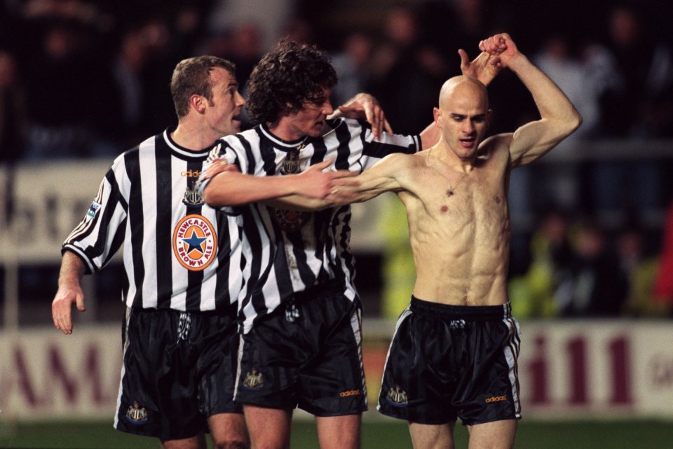  Temuri Ketsbaia brushes away his team-mates after his explosive celebration against Bolton in 1998