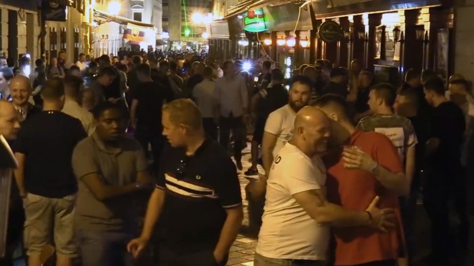  Hundreds of England fans took to the streets of Bratislava to celebrate the last-minute win