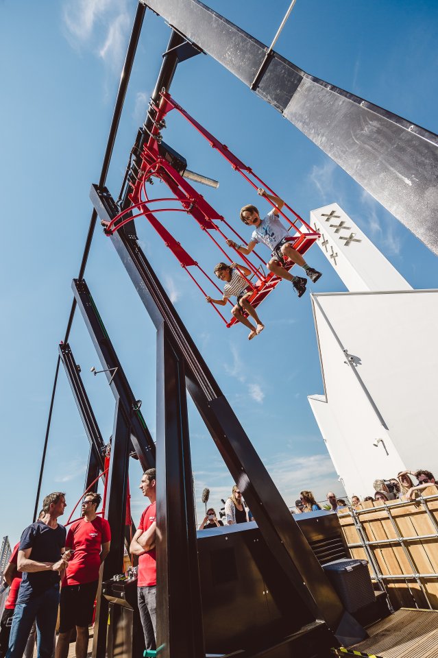  These photos show just how terrifying the swing could be to some as users are propelled over the lip of the building with nothing but thin air between them and the ground below