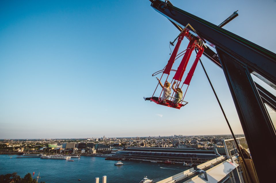  A swing which is the tallest in Europe has been giving thrill seeking tourists a birds eye view of the Dutch city of Amsterdam.