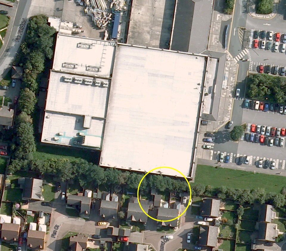  The supermarket is lined by a row of 25ft trees and Damian says their roots have crept under the fence of his home (circled)