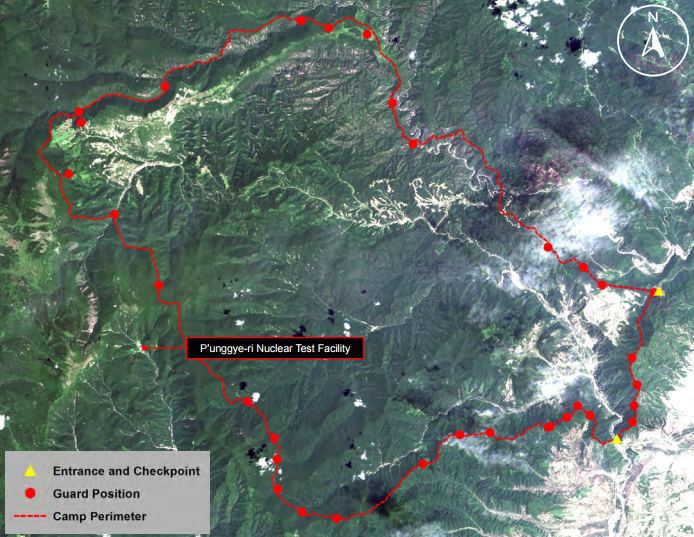 This satellite image shows the perimeter of the camp, located next to Kim Jong-un's nuclear test site Punggye-ri