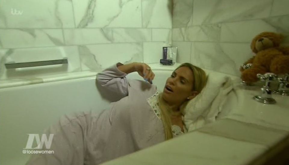  Katie Price was eventually found sleeping in the bath tub