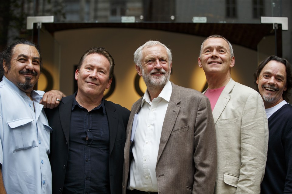  Completing the line-up: Jeremy Corbyn poses with the members of the Robin Campbell version of UB40 who have endorsed his bid to stay as Labour leader