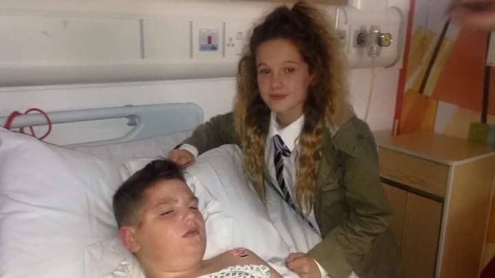  William King, pictured with sister Ellie, had a hip operation and needs to wear trainers but wasn't allowed