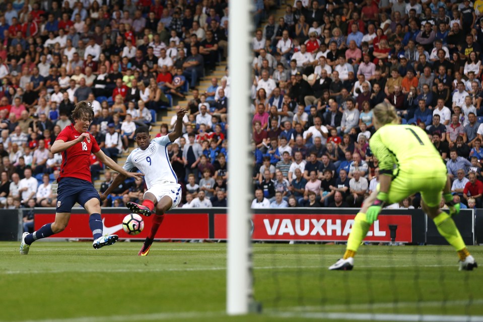  Marcus Rashford scored three goals on his debut for England's Under-21s