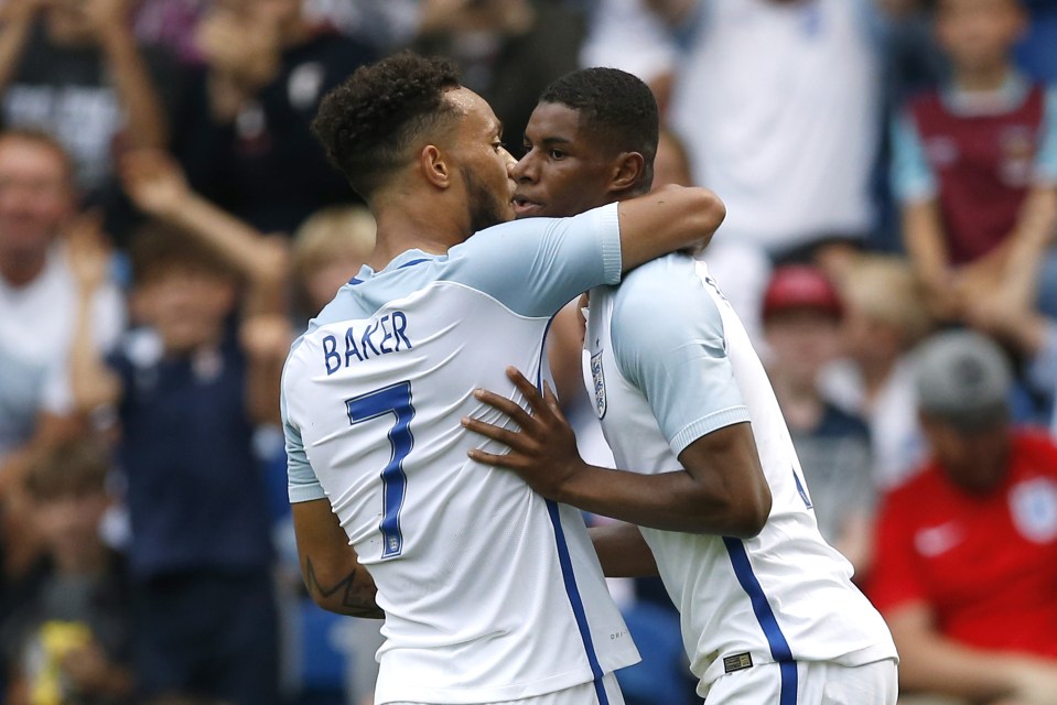  Marcus Rashford celebrates after opening the scoring against Norwat Under-21s