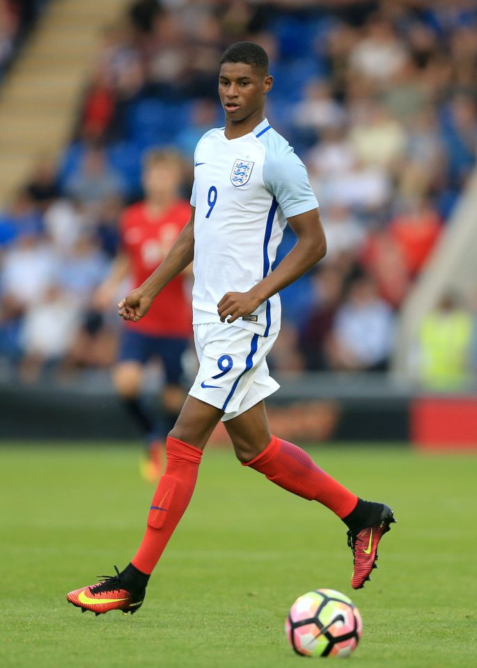  Marcus Rashford in action for England U21's tonight in Colchester against Norway