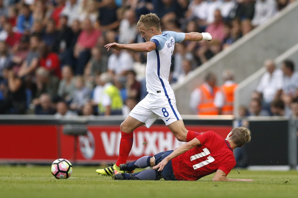  England's James Ward-Prowse dances past Odegaard