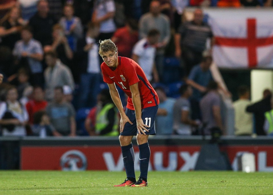  Odegaard shows his disappointment as his team are crushed by England