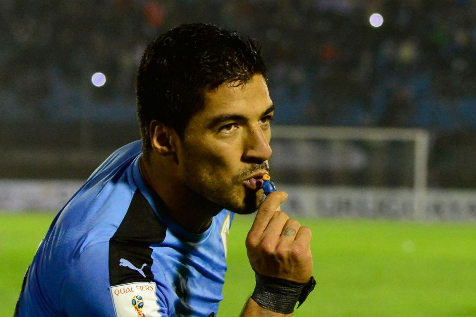  Luis Suarez had a rather strange celebration after scoring for Uruguay on Tuesday night