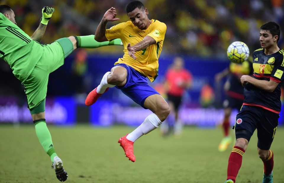  Jesus battles for the ball Colombia's David Ospina