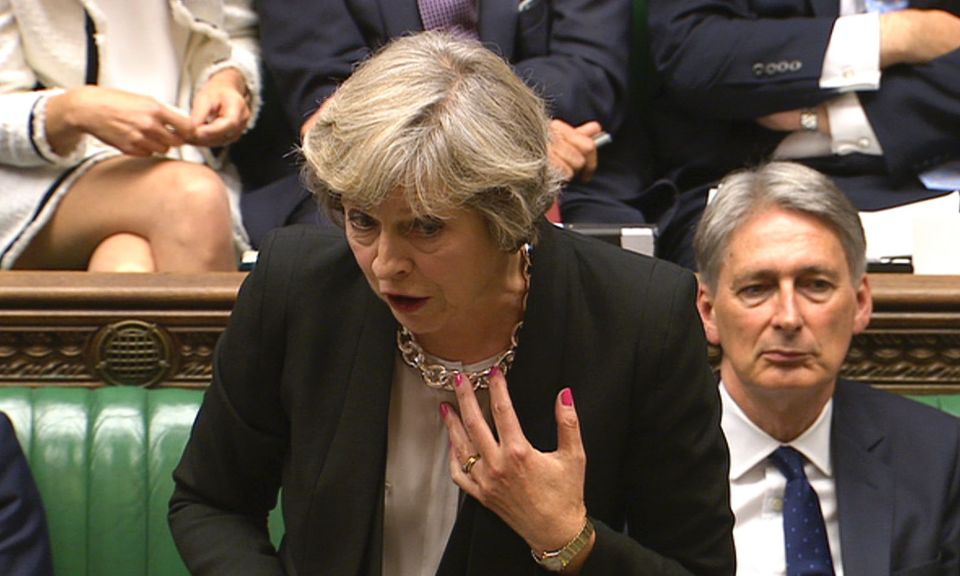  Theresa May speaks at the dispatch box about Brexit, telling MPs the Government is looking at trade deals around the world