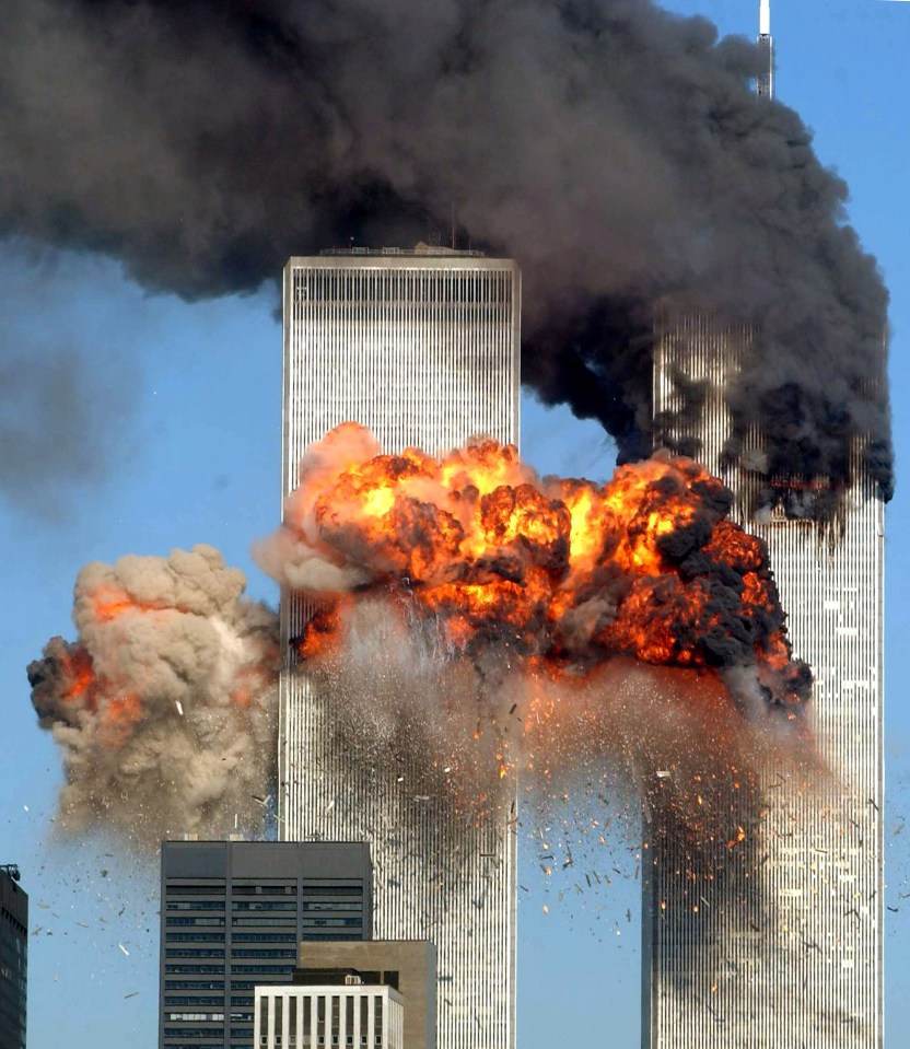  Flames erupt from the second tower during the 9/11 attacks 15 years ago