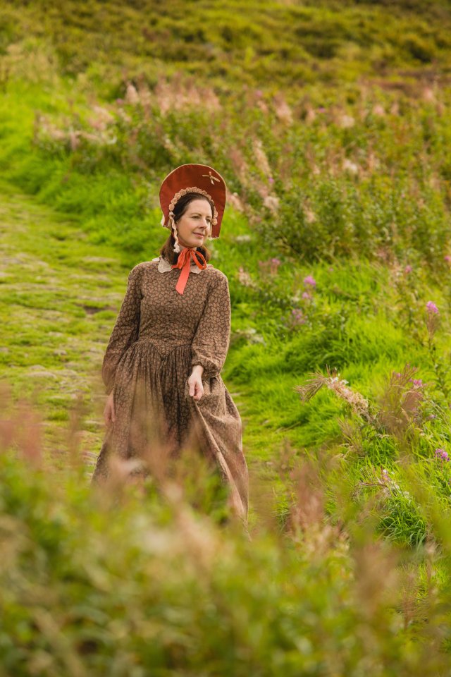 Taking a stroll through the heather in Haworth may not be what she expected