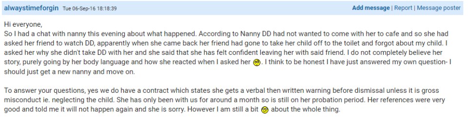  The mum posted an update online after speaking to the nanny