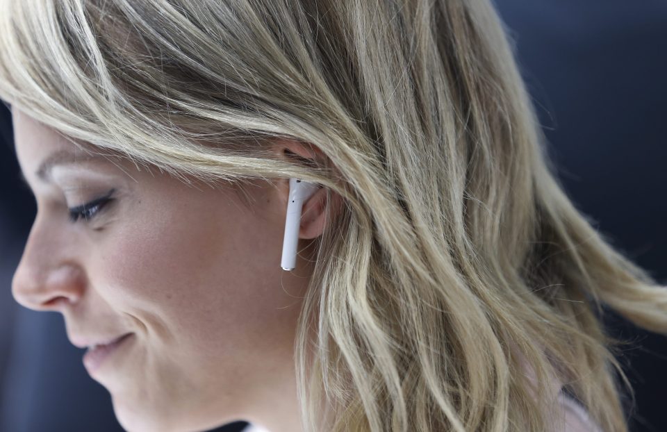  Apple's new 'airpod' headphones, which feature wireless audio transmission and a teeny-tiny rechargeable battery