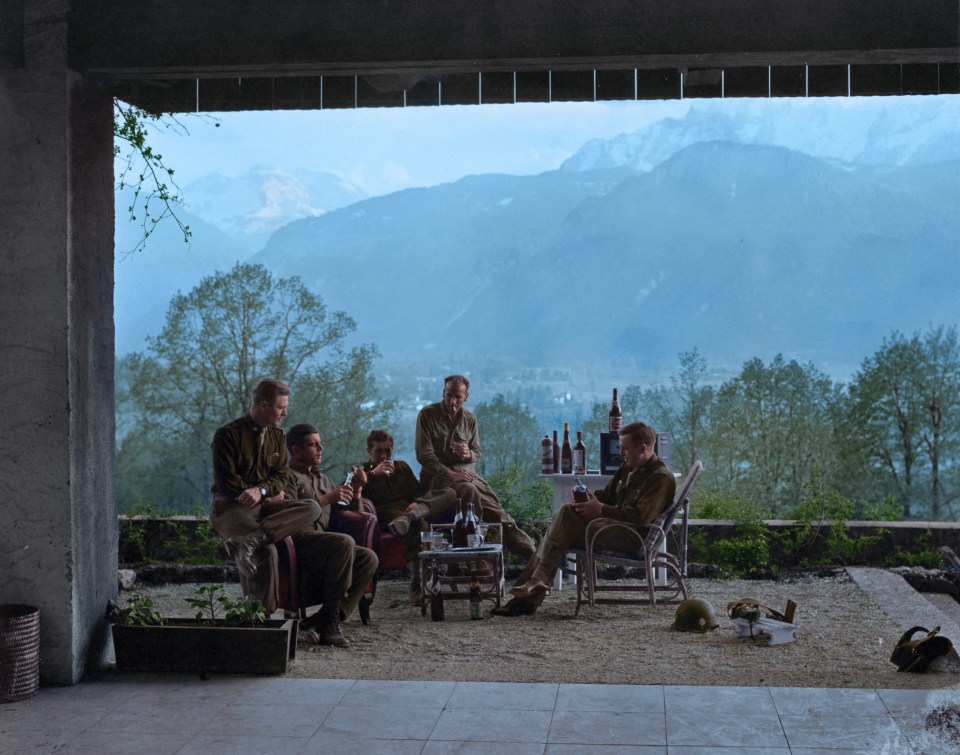  Members of E-Company celebrate at Hitler's private residence 'The Eagle's Nest' in the mountains of Bavaria