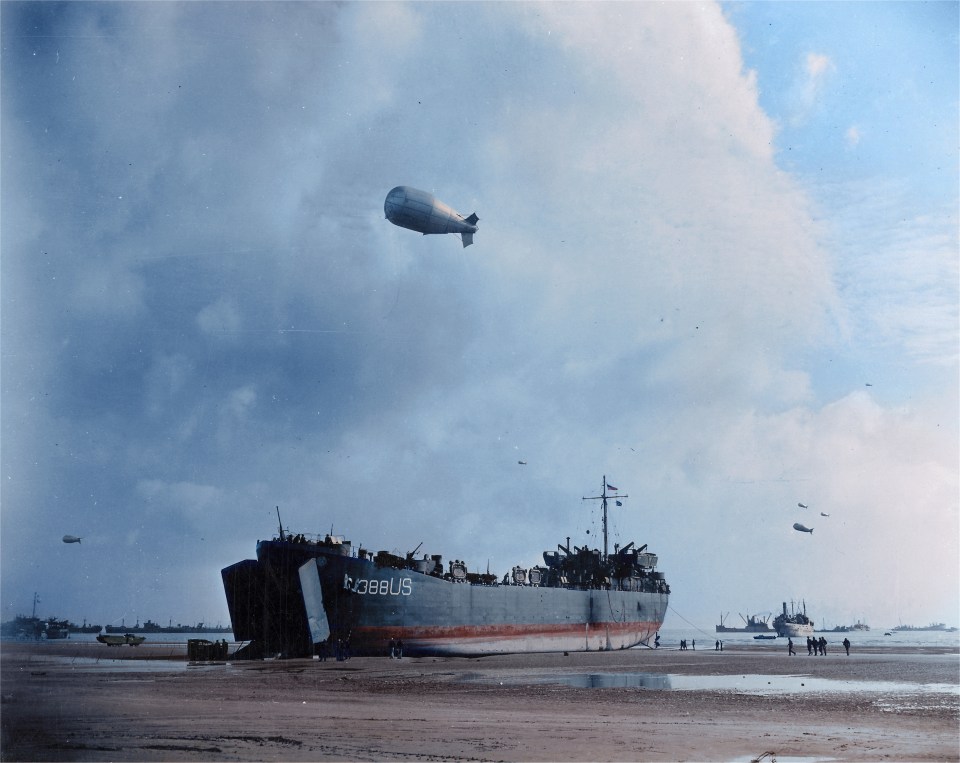  The USS LST-388 lands at Normandy beach in the June of 1944 as the tide finally turns on Hitler's Germany