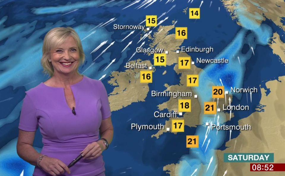  Carol Kirkwood has set pulses racing in a tight purple dress