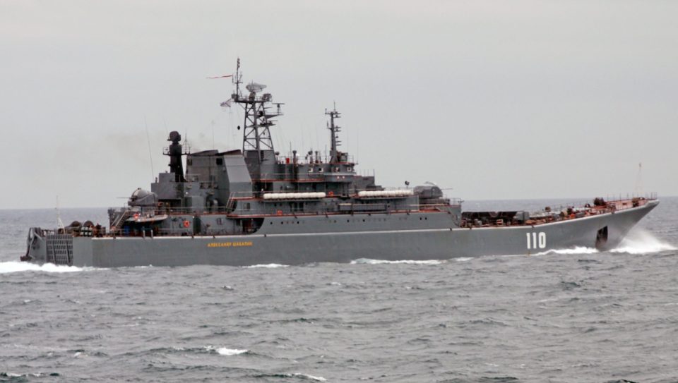  Russian ships like this Ropucha pictured off the coast of the UK will be taking part in exercises