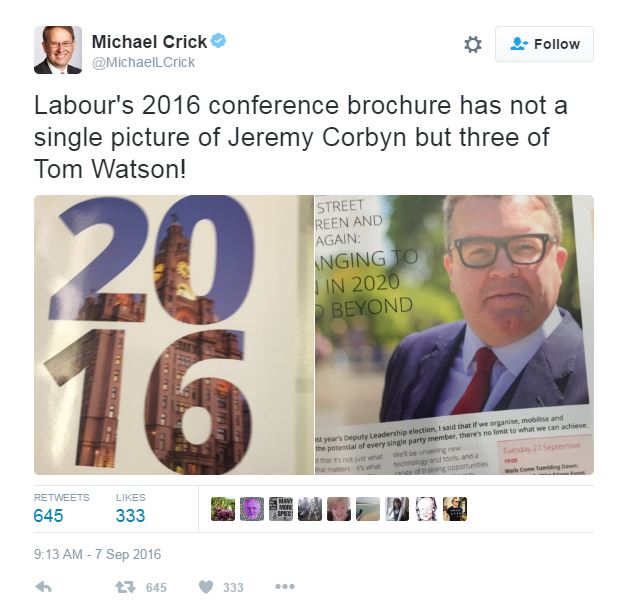 Michael Crick tweeted about the brochure