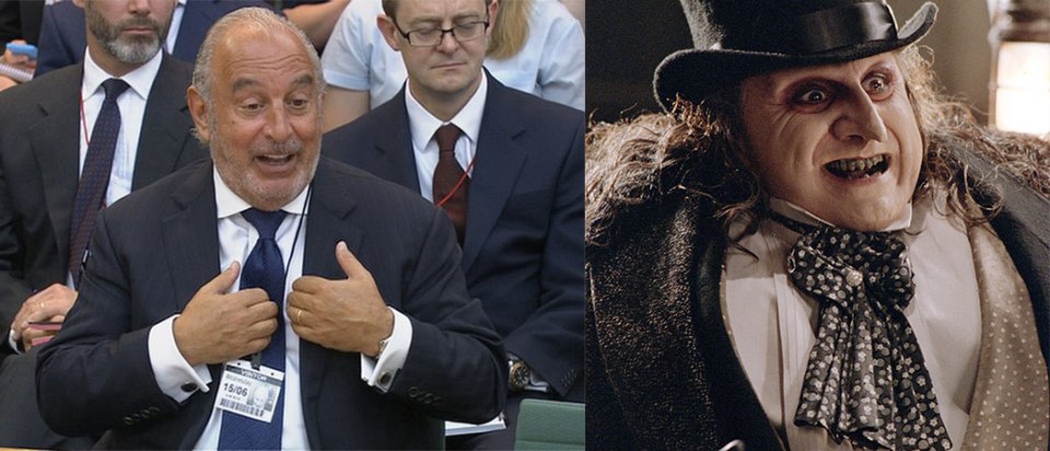  Separated at birth? ... Sir Phillips Green and Danny DeVito as The Penguin