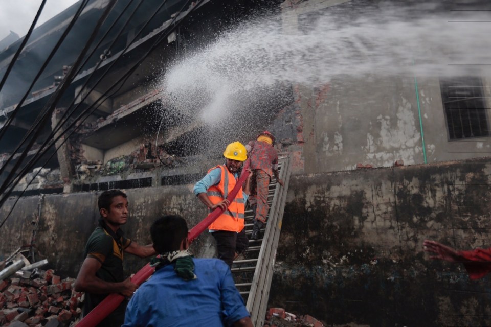  About 20 firefighting teams were called to tackle the blaze which ripped through the four-storey building