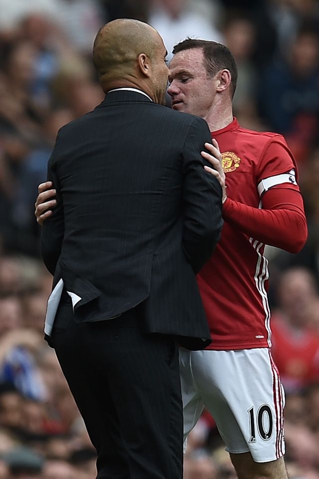  An impatient Rooney barges Guardiola aside