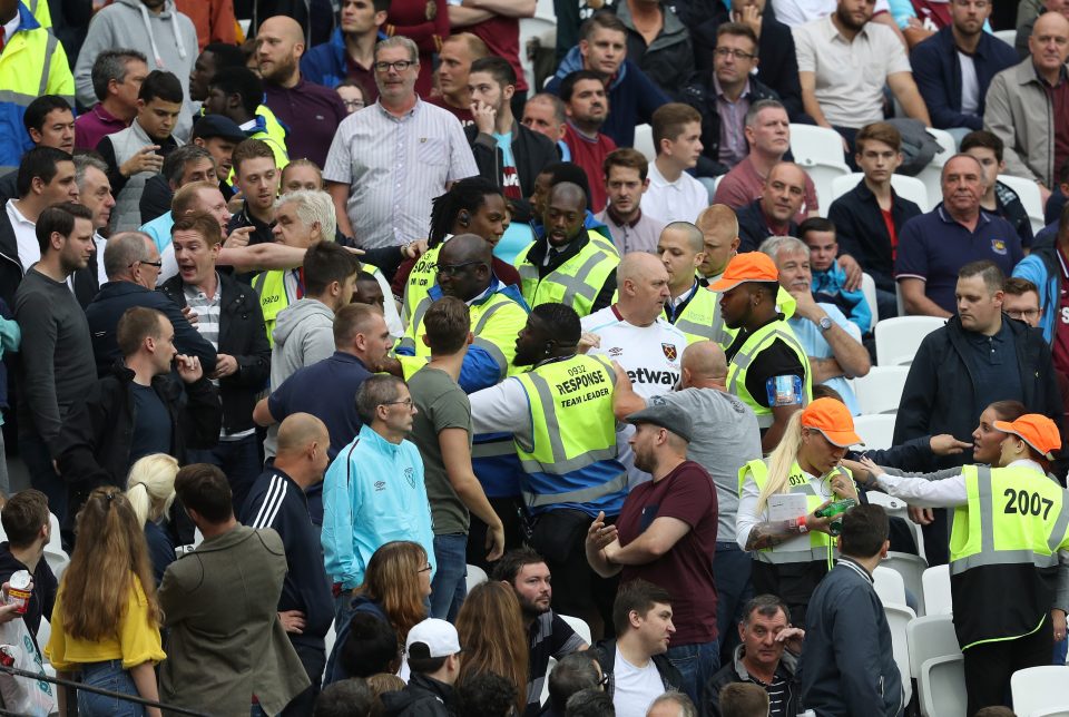  Trouble flared between supporters during West Ham's clash with Watford