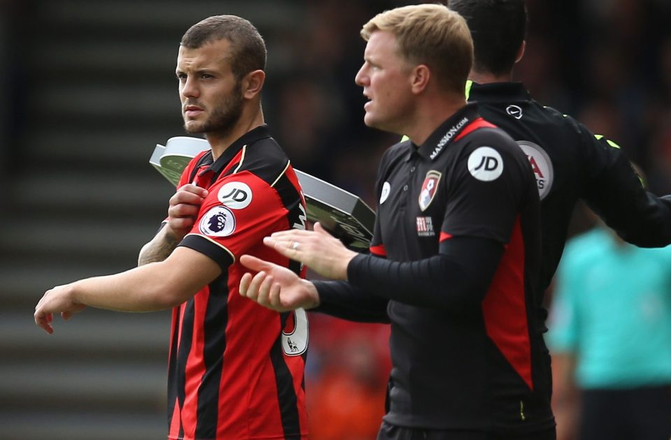  Eddie Howe, right, handed Jack Wilshere, left, his debut off the bench last week