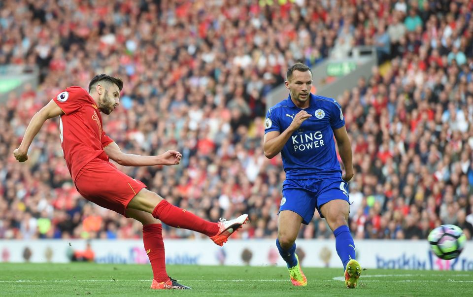  Adam Lallana cracks the goal of the game to make it 3-1 as Danny Drinkwater looks on