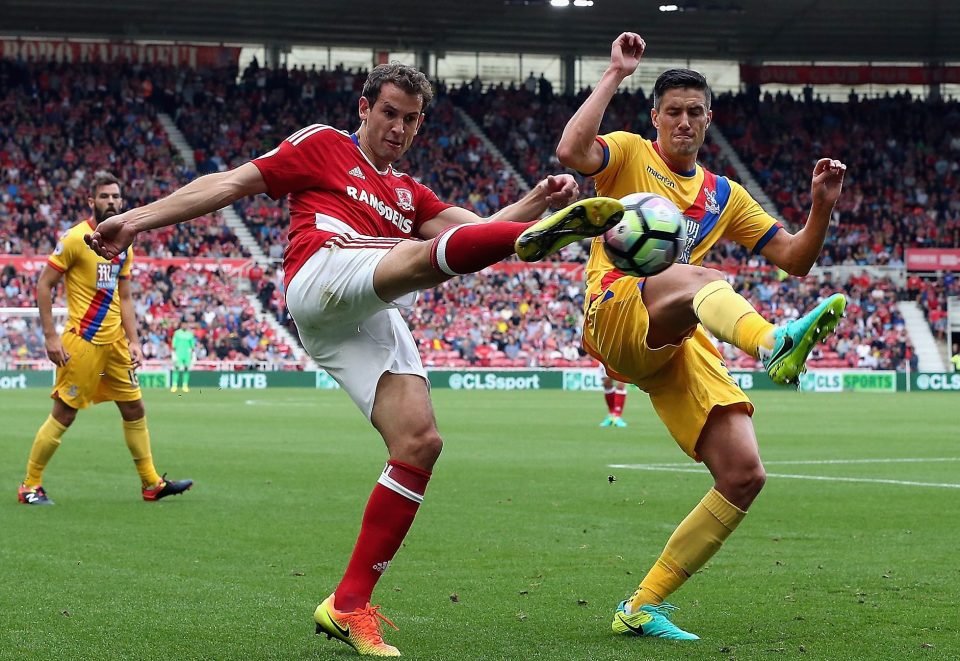  Middlesbrough's Cristhian Stuani (left) could be set to miss the trip to take on Everton with injury