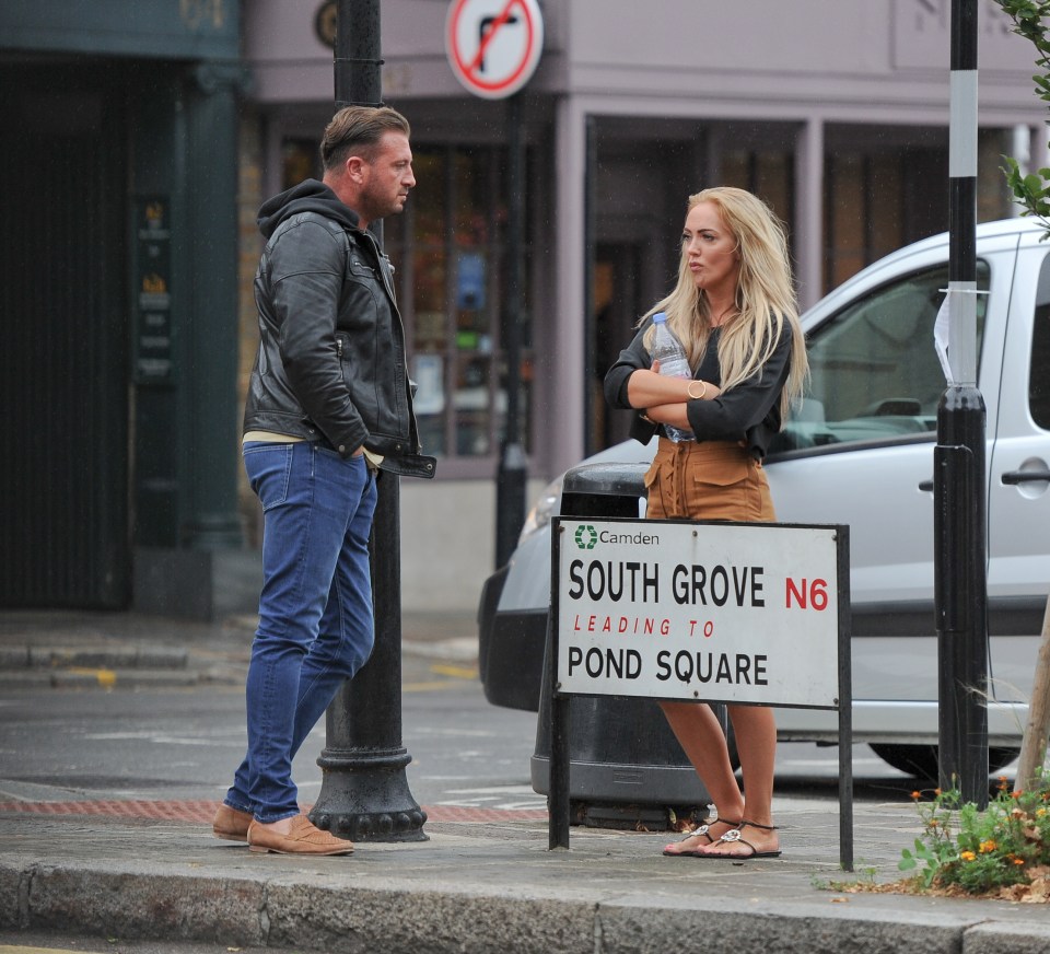  Trouble in paradise... Reported lovers Jason Burrill and Aisleyne Horgan-Wallace did not look happy as they argued in street