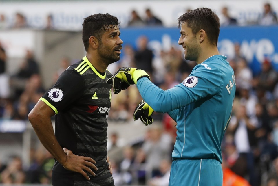 Swansea goalkeeper Lukasz Fabianksi accuses Diego Costa of diving trying to win a penalty during their 2-2 draw on Sunday