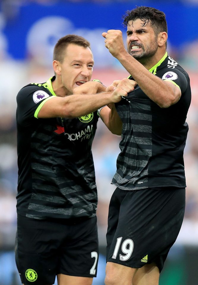  Terry celebrates with Diego Costa after the Spaniard hits the first of 2 goals v Swansea