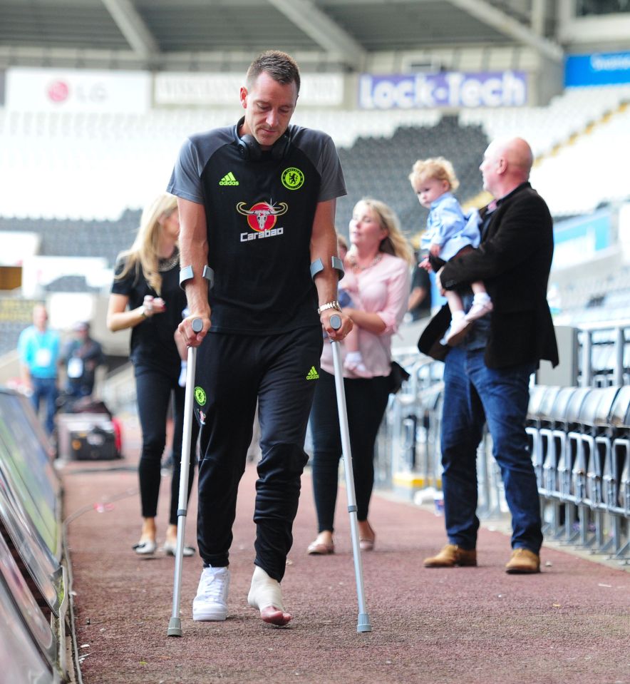  Chelsea Skipper John Terry leaves Swansea on crutches but hopes to be fit to face Arsenal on Saturday