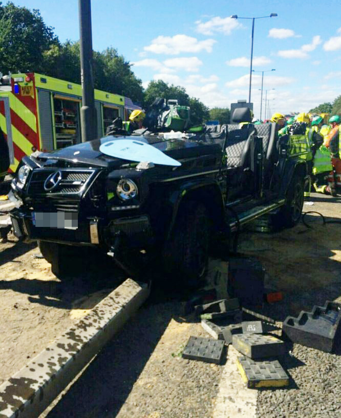  Pape Souare's wrecked car in the aftermath of the smash