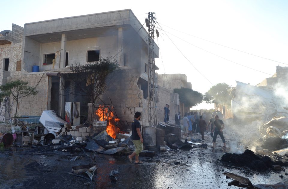  A fire burns after a government airstrike in Idlib was carried out despite the peace deal