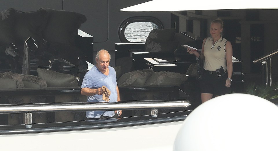  Sir Philip Green looking sweaty on his £100million luxury yacht in Monaco