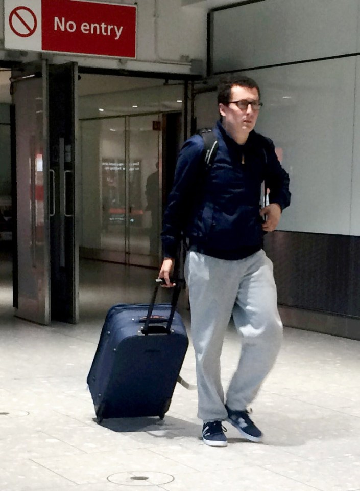  David Marchetti arrives back in the UK at Heathrow airport after causing the diversion of a flight in America