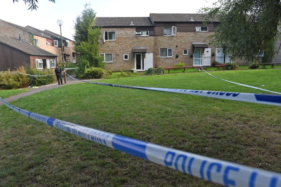  Police have cordoned off the home after a man was shot when answering the door of his Milton Keynes home