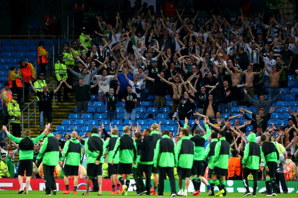  On a bleak night there was special moment between the travelling fans and Gladbach's squad